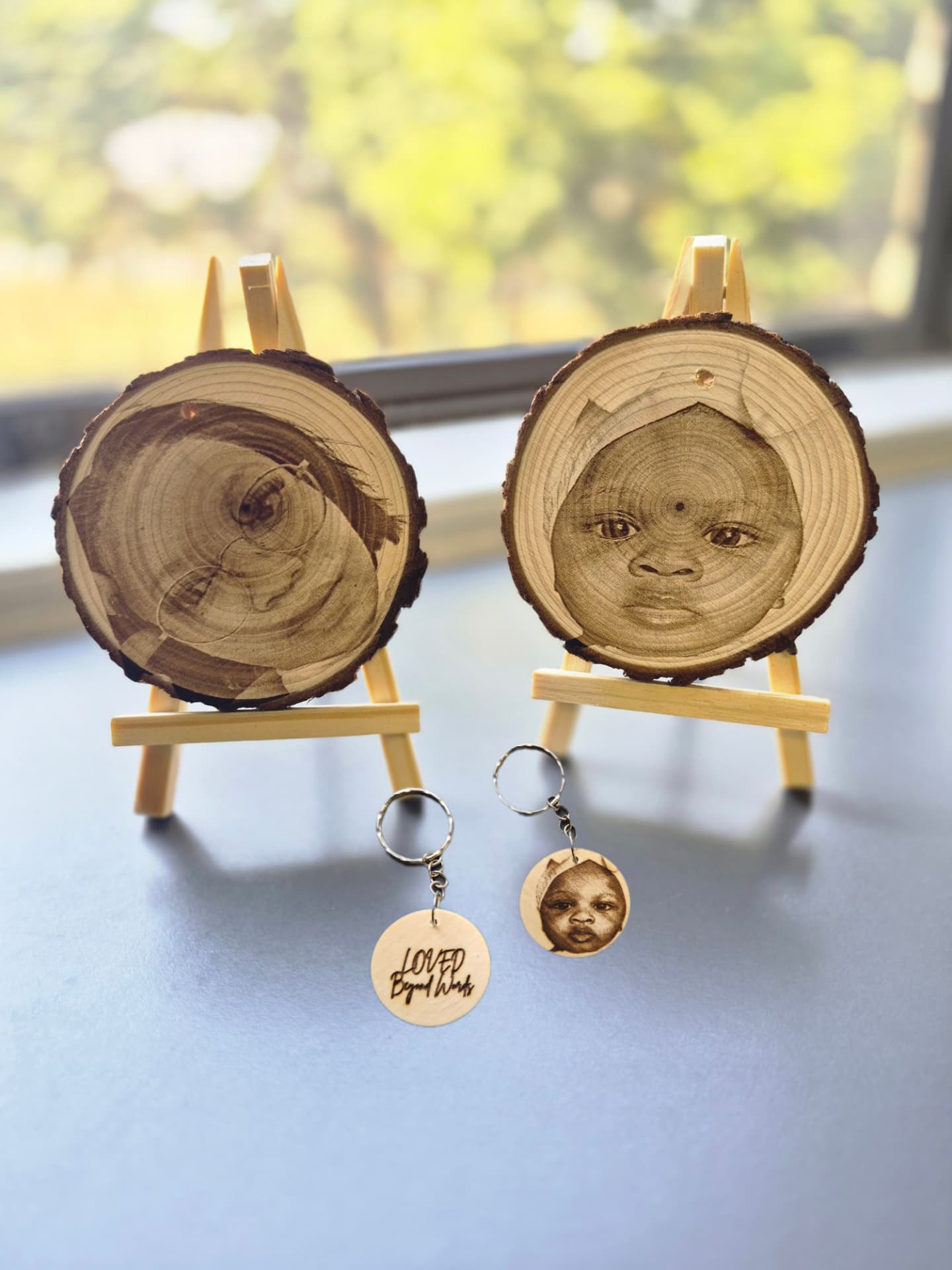 Desk Portrait on Wood Slice example